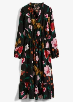 bonprix bonprix Vestido midi de viscosa fluida Negro de flores Online