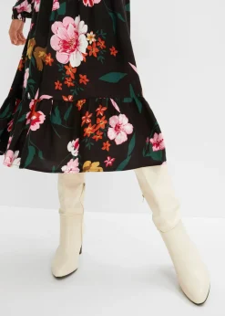 bonprix bonprix Vestido midi de viscosa fluida Negro de flores Online
