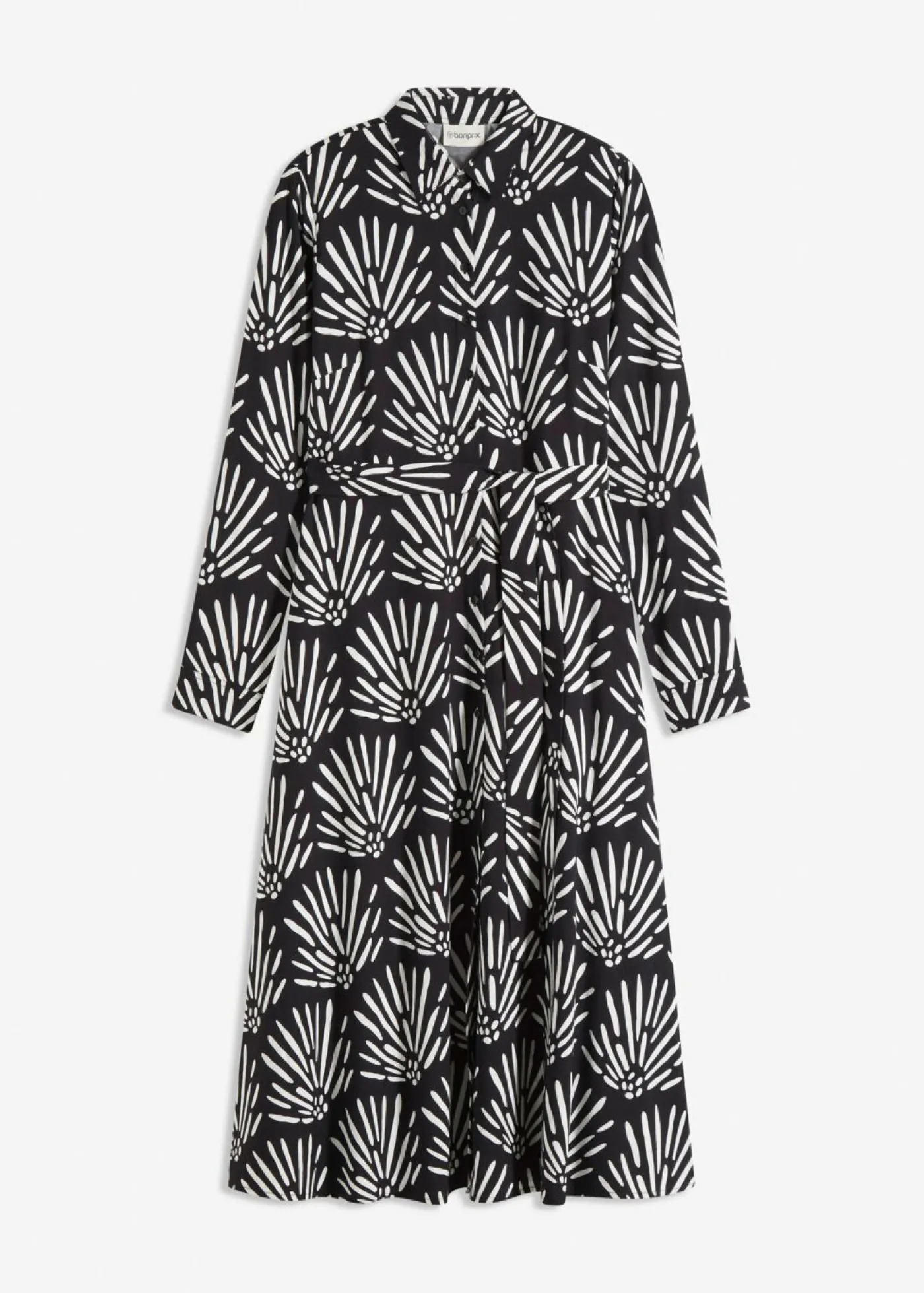 bonprix bonprix Vestido midi de viscosa fluida Negro-blanco Clearance