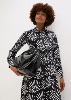 bonprix bonprix Vestido midi de viscosa fluida Negro-blanco Clearance