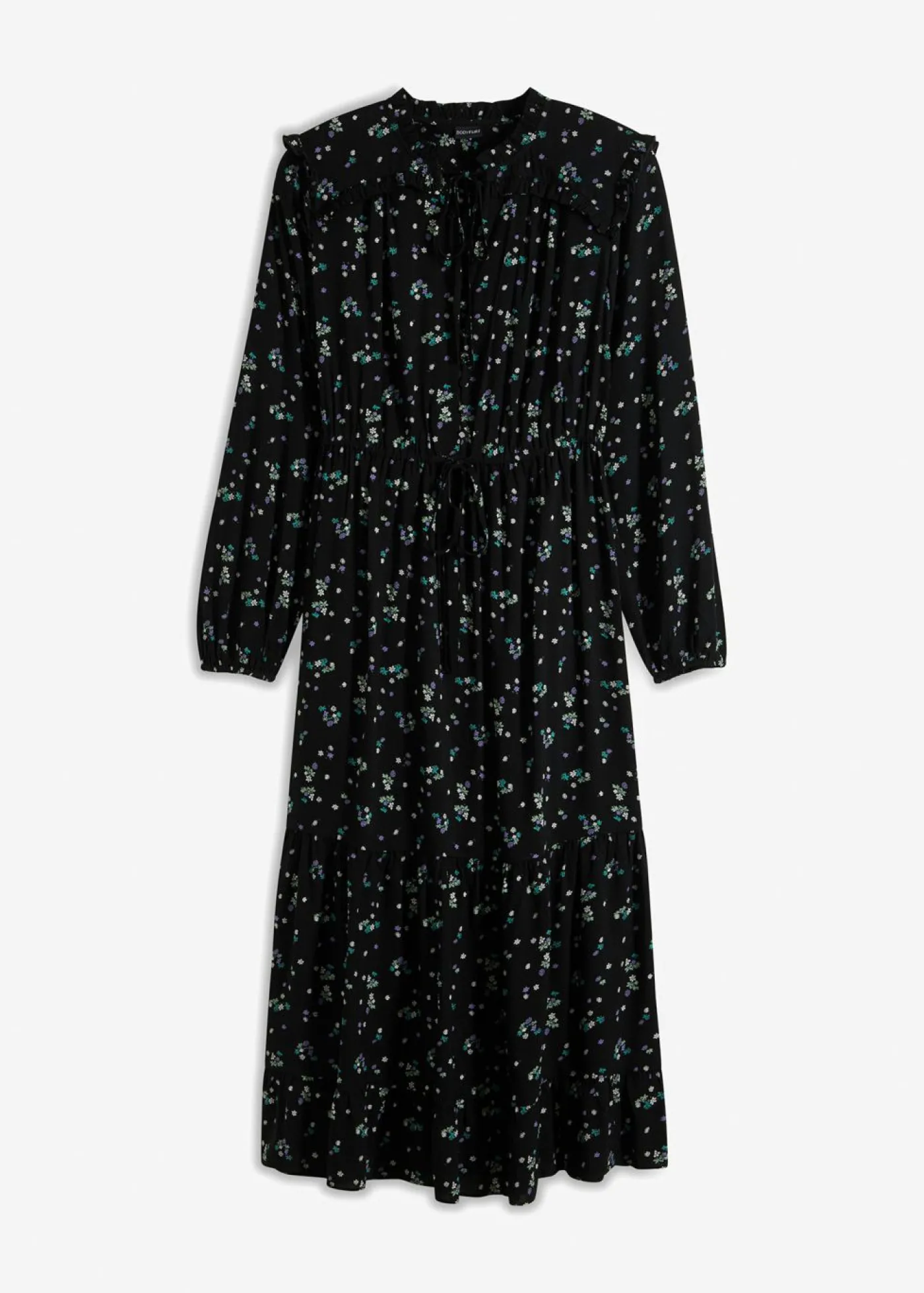 bonprix bonprix Vestido midi de viscosa pura Negro de flores New