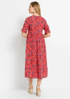 bonprix bonprix Vestido midi de viscosa pura Rojo Discount