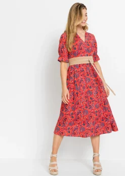 bonprix bonprix Vestido midi de viscosa pura Rojo Discount