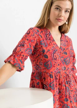 bonprix bonprix Vestido midi de viscosa pura Rojo Discount