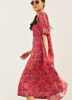 bonprix bonprix Vestido midi de viscosa pura Rojo Discount