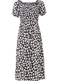 bonprix bonprix Vestido midi de viscosa pura azul marino con flores