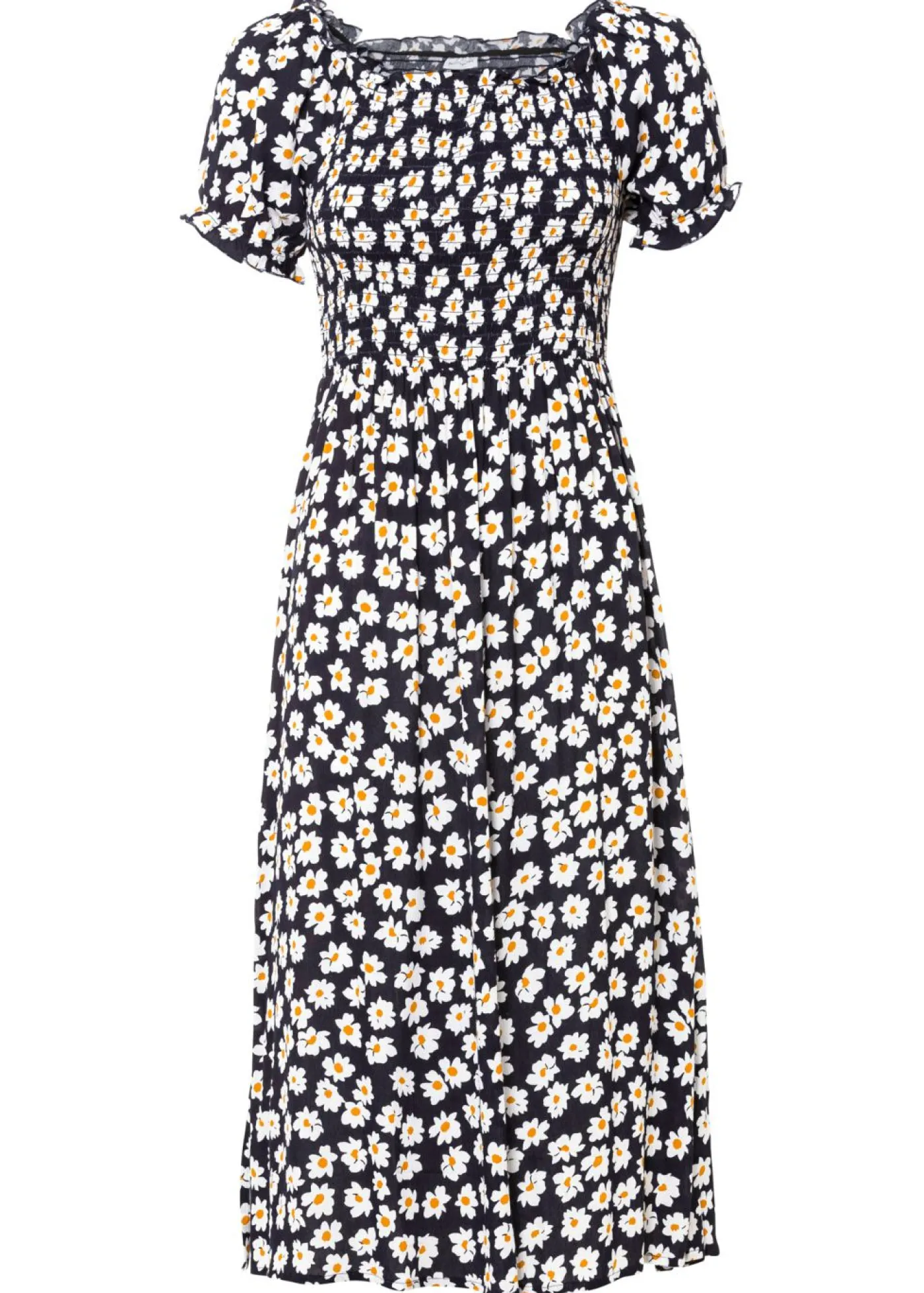 bonprix bonprix Vestido midi de viscosa pura azul marino con flores