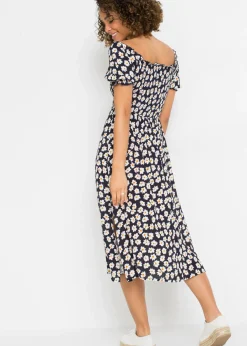 bonprix bonprix Vestido midi de viscosa pura azul marino con flores