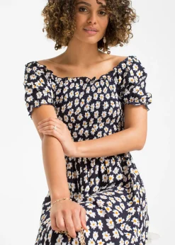 bonprix bonprix Vestido midi de viscosa pura azul marino con flores