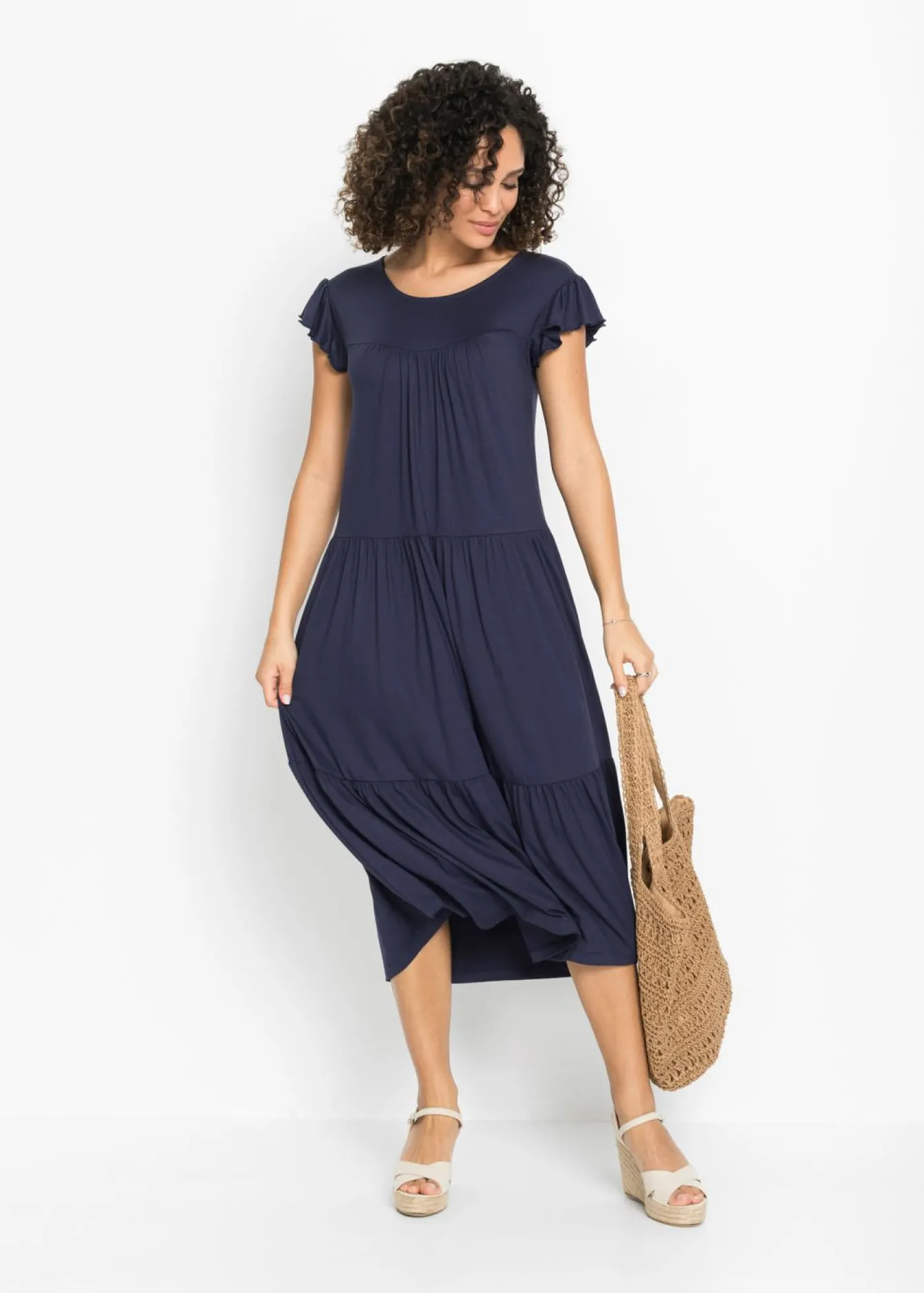 bonprix bonprix Vestido midi de viscosa sostenible Azul marino Sale