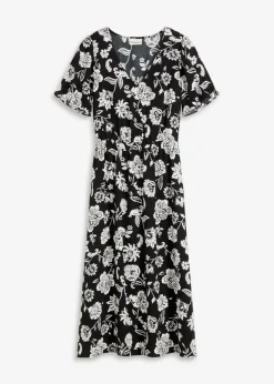 bonprix bonprix Vestido midi estampado negro-blanco con flores Sale