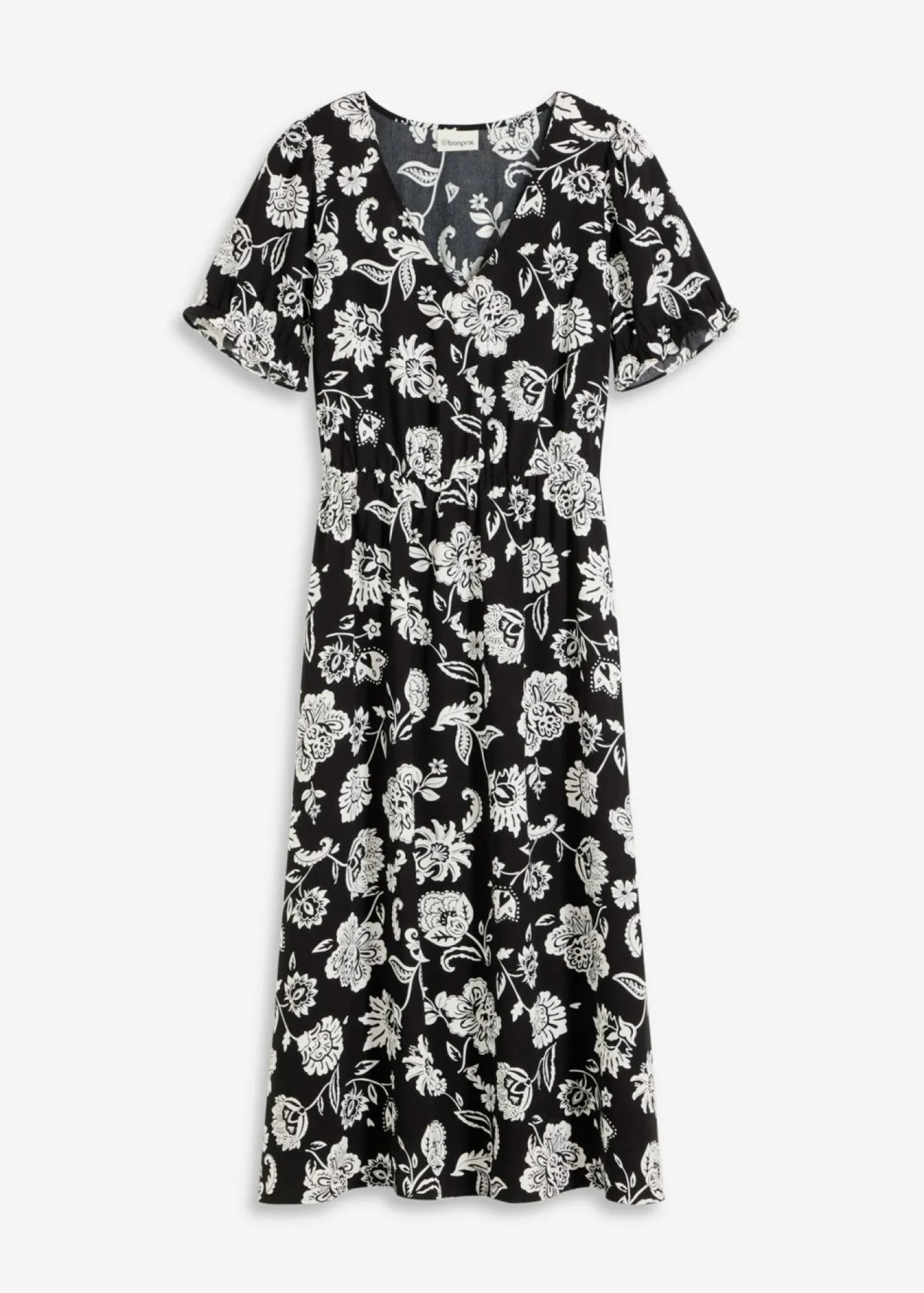 bonprix bonprix Vestido midi estampado negro-blanco con flores Sale