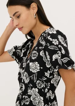 bonprix bonprix Vestido midi estampado negro-blanco con flores Sale