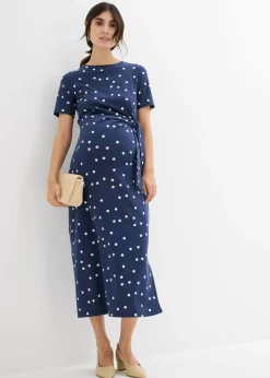 bonprix bonprix Vestido midi premamá de punto de algodón orgánico azul marino-blanco lana topos Outlet
