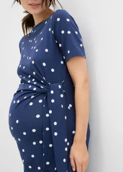 bonprix bonprix Vestido midi premamá de punto de algodón orgánico azul marino-blanco lana topos Outlet