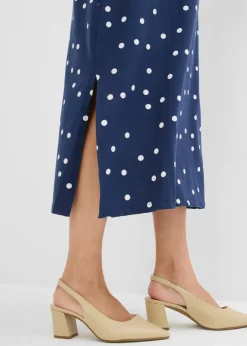 bonprix bonprix Vestido midi premamá de punto de algodón orgánico azul marino-blanco lana topos Outlet