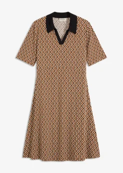 bonprix bonprix Vestido midi tipo polo marrón moka /negro Online