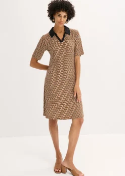 bonprix bonprix Vestido midi tipo polo marrón moka /negro Online