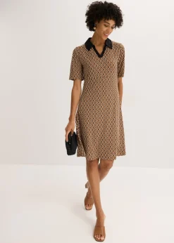 bonprix bonprix Vestido midi tipo polo marrón moka /negro Online