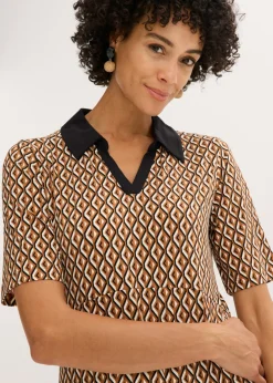 bonprix bonprix Vestido midi tipo polo marrón moka /negro Online