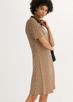 bonprix bonprix Vestido midi tipo polo marrón moka /negro Online