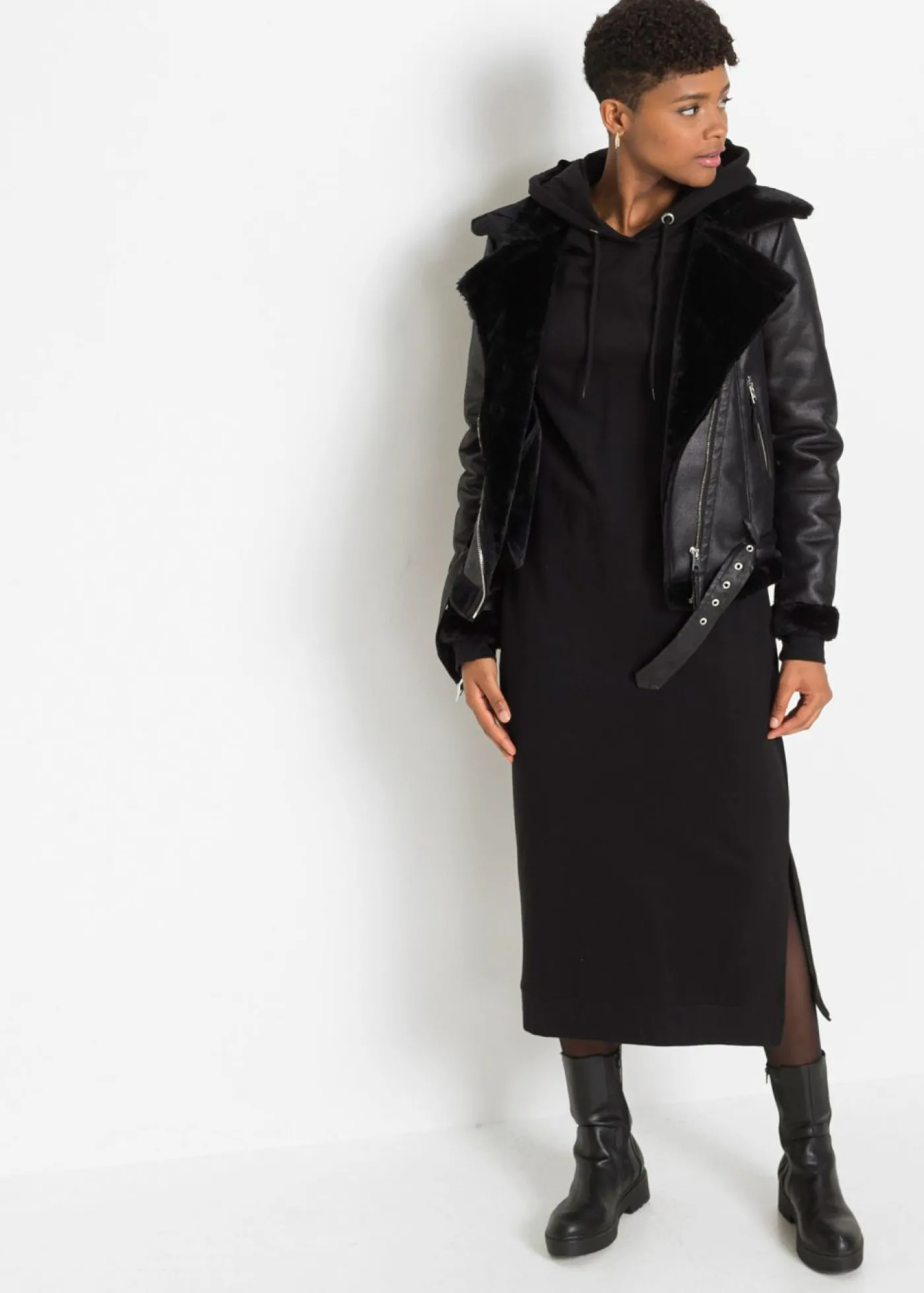 bonprix bonprix Vestido midi tipo sudadera Negro Discount