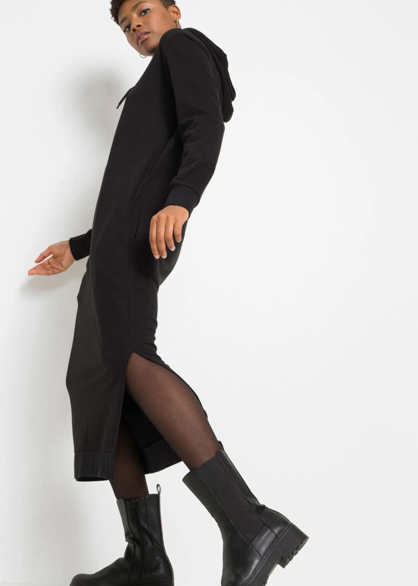 bonprix bonprix Vestido midi tipo sudadera Negro Discount