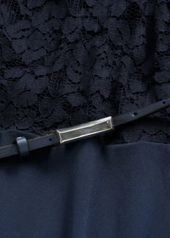 bonprix bonprix Vestido mini con encaje y cinturón Azul marino Sale