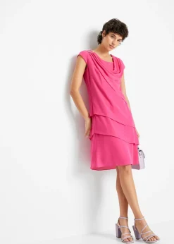 bonprix bonprix Vestido mini con look de capas y accesorios decorativos Azul marino Outlet
