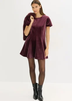 bonprix bonprix Vestido mini de terciopelo suave rojo burdeos Online