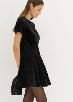 bonprix bonprix Vestido mini de terciopelo suave Negro Clearance