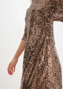 bonprix bonprix Vestido oversize de lentejuelas Marrón turrón Sale