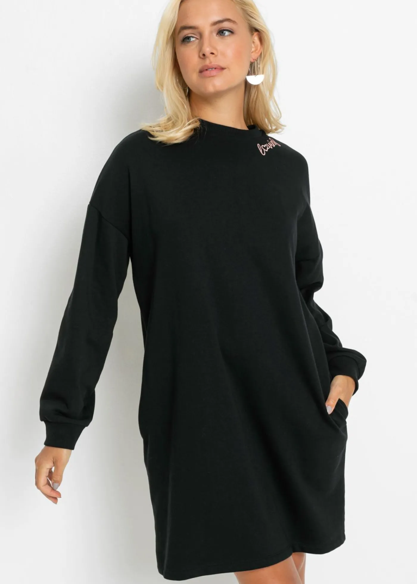 bonprix bonprix Vestido oversize tipo sudadera Negro Clearance