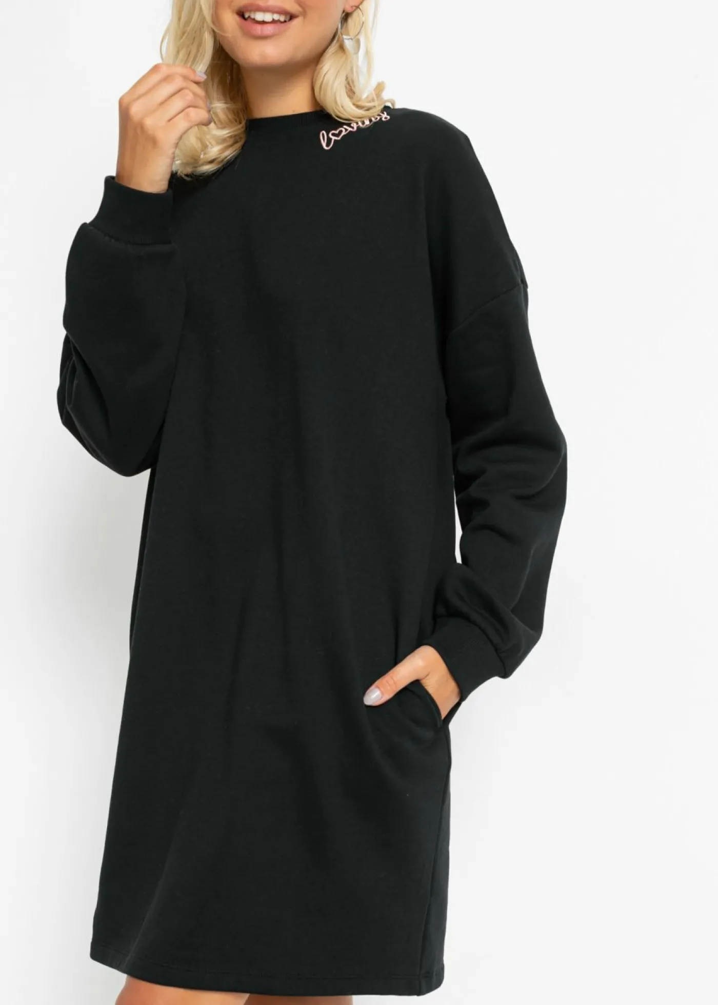 bonprix bonprix Vestido oversize tipo sudadera Negro Clearance