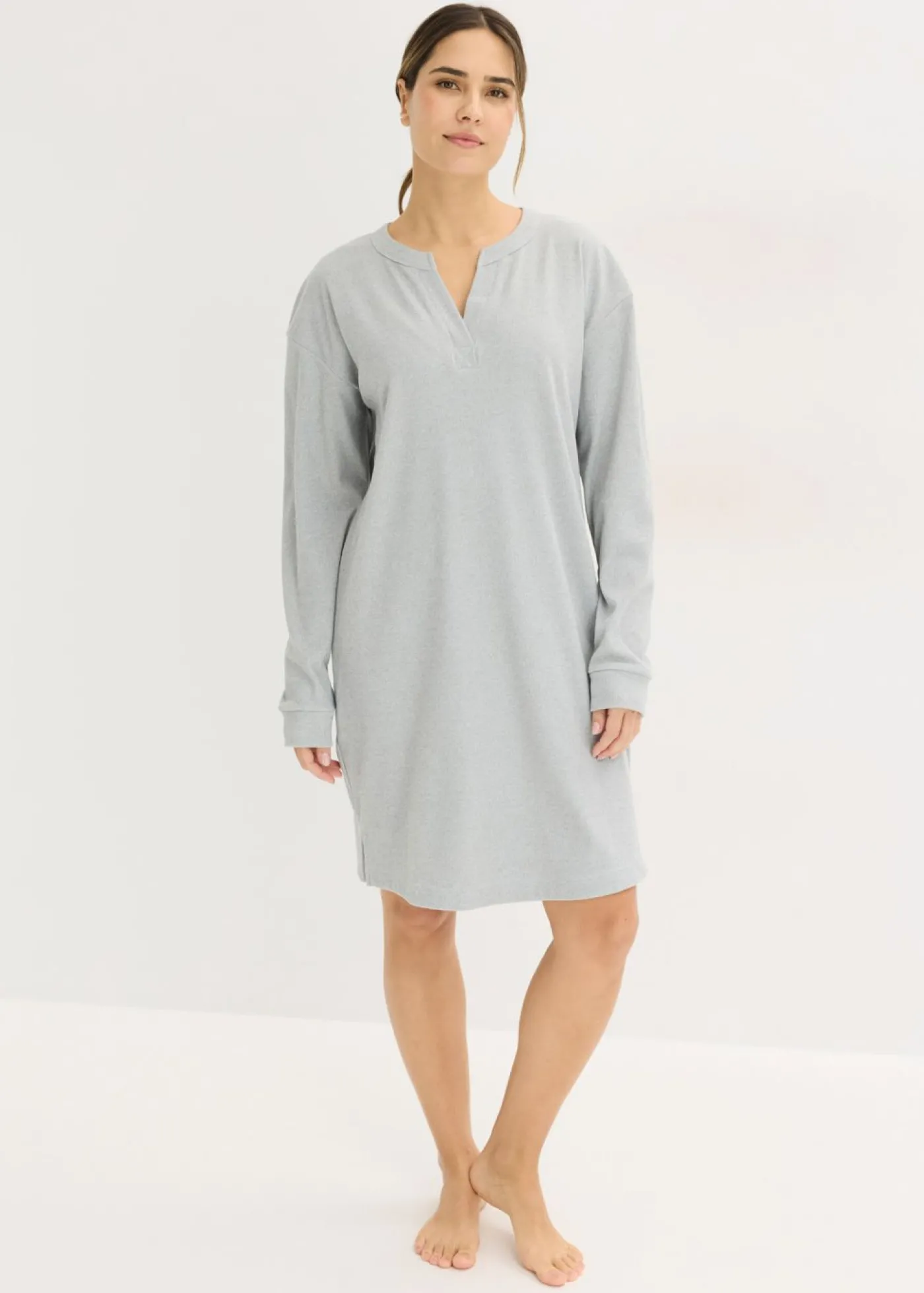 bonprix bonprix Vestido para casa de punto elástico suave Gris jaspeado