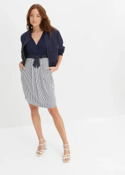 bonprix bonprix Vestido peplum con lazo en la cintura Azul marino-blanco de rayas Sale