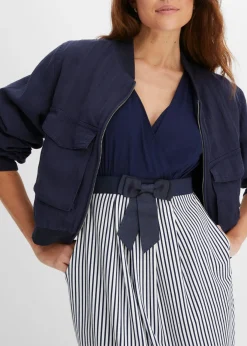 bonprix bonprix Vestido peplum con lazo en la cintura Azul marino-blanco de rayas Sale