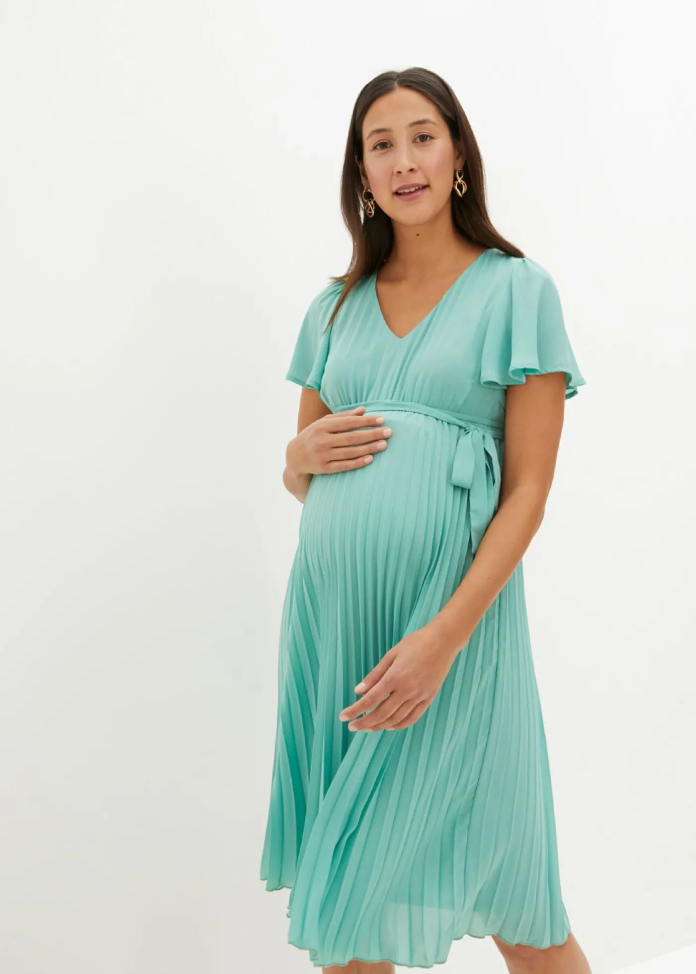 bonprix bonprix Vestido premamá con plisado verde salvia New
