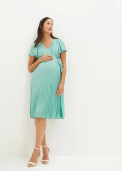 bonprix bonprix Vestido premamá con plisado verde salvia New