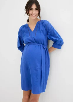 bonprix bonprix Vestido premamá de muselina de algodón puro Azul zafiro Outlet
