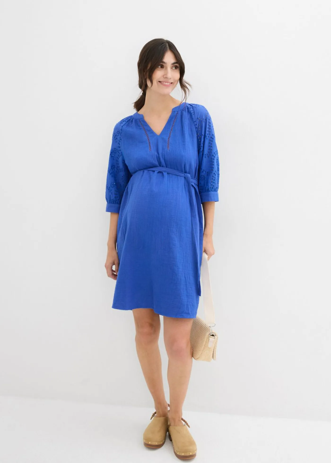 bonprix bonprix Vestido premamá de muselina de algodón puro Azul zafiro Outlet