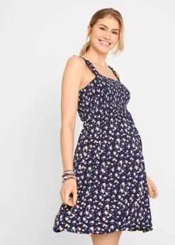 bonprix bonprix Vestido premamá de punto con viscosa sostenible Azul marino estampado Discount