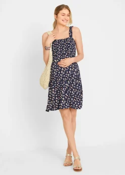 bonprix bonprix Vestido premamá de punto con viscosa sostenible Azul marino estampado Discount