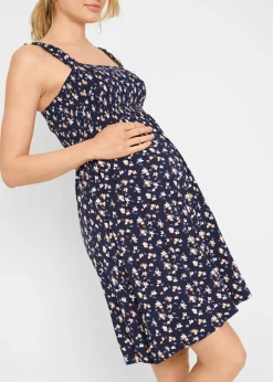 bonprix bonprix Vestido premamá de punto con viscosa sostenible Azul marino estampado Discount