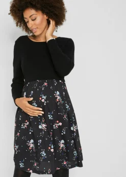 bonprix bonprix Vestido premamá de punto y viscosa Negro de flores Clearance