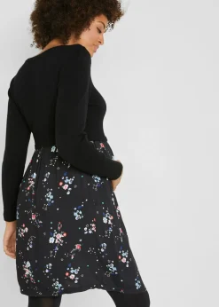 bonprix bonprix Vestido premamá de punto y viscosa Negro de flores Clearance