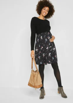 bonprix bonprix Vestido premamá de punto y viscosa Negro de flores Clearance