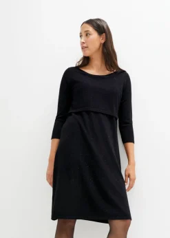 bonprix bonprix Vestido premamá y de lactancia 2 en 1 con hilo brillante Negro Hot
