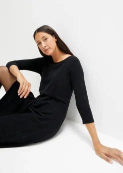 bonprix bonprix Vestido premamá y de lactancia 2 en 1 con hilo brillante Negro Hot