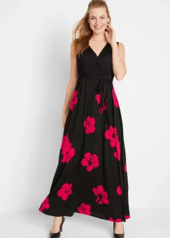 bonprix bonprix Vestido premamá/de lactancia 2 en 1 de punto de viscosa Negro-Magenta Hot